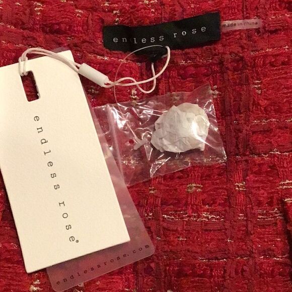 Anthropologie Endless Rose Red Tweed Gold Sparkle Holiday Mini Skirt - Picture 15 of 15